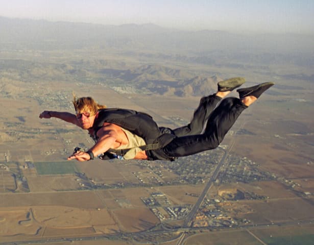Patrick skydiving in Point Break 